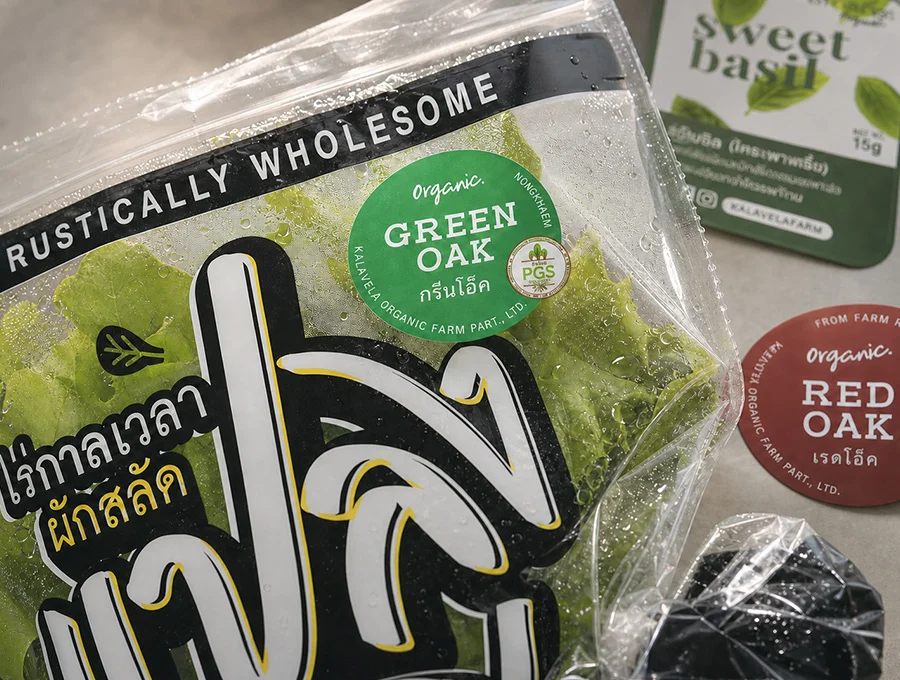 Labels applied to packaged produce.